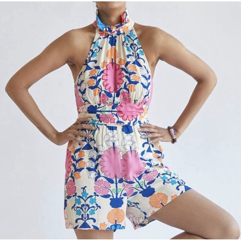 Anthropologie Plenty by Tracy Reese Romper XS Ruffled Floral Boho Dainty Resort